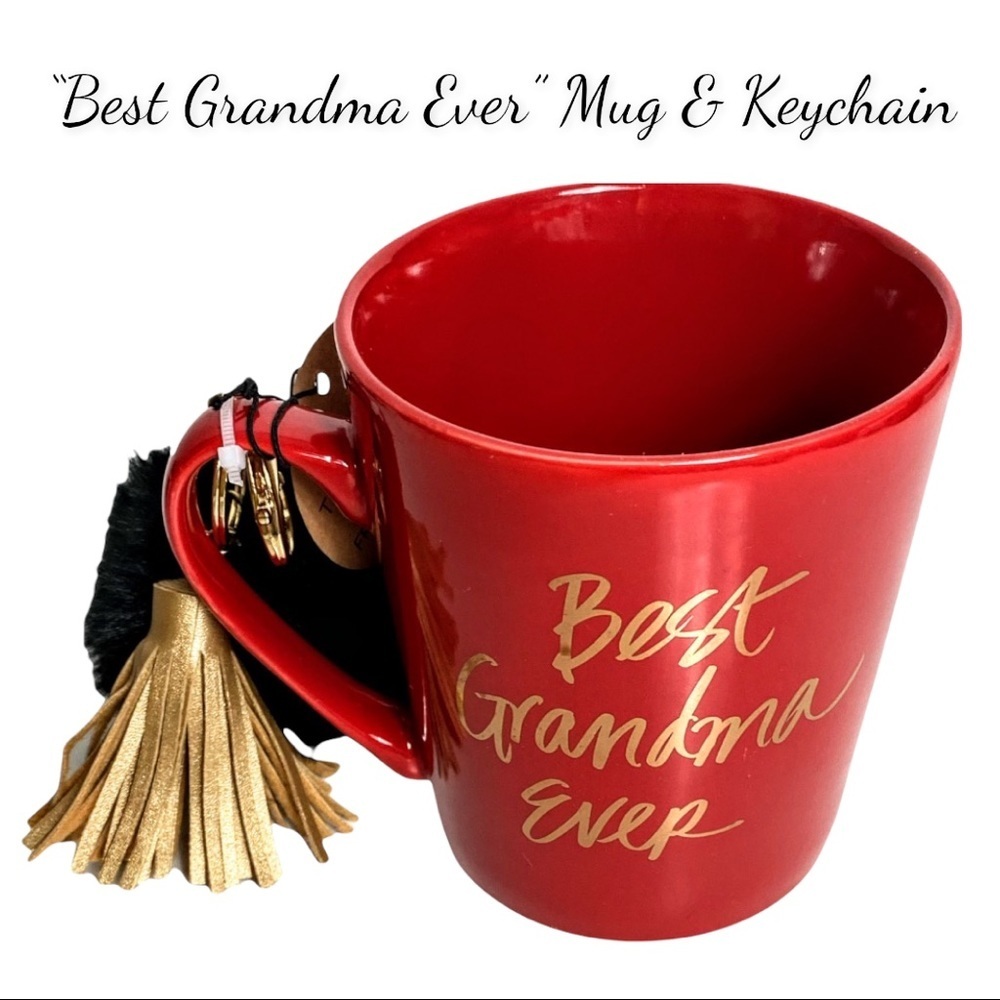 NWT  "Best Grandma Ever"  Red & Gold Mug With Black & Gold Keychain Gift Set
